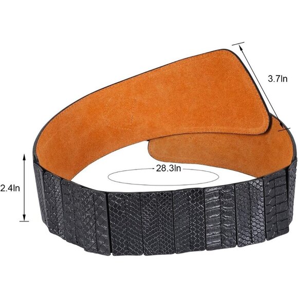 Women\'s Wide Elastic Stretch Waist Belt Adjustable Dress Belt Matte Black Gold main image 4